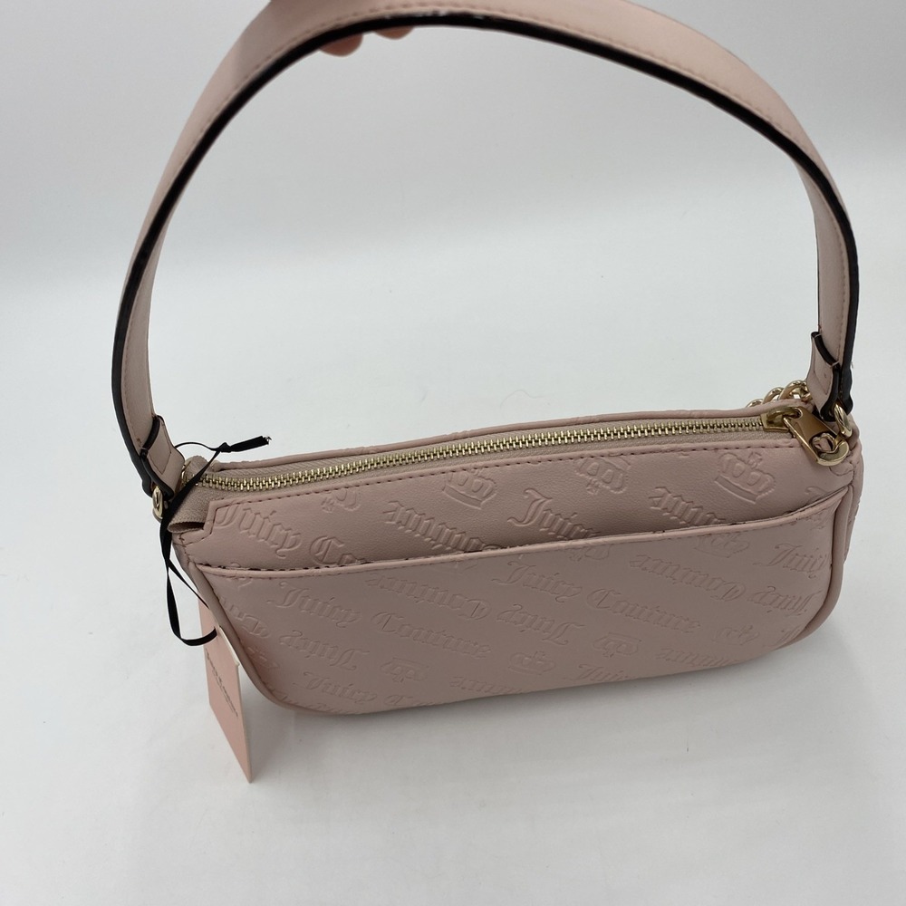 Juicy Couture Womens Small Shoulder Bag Pink Embossed Logo Rhinestone Charms Y2K